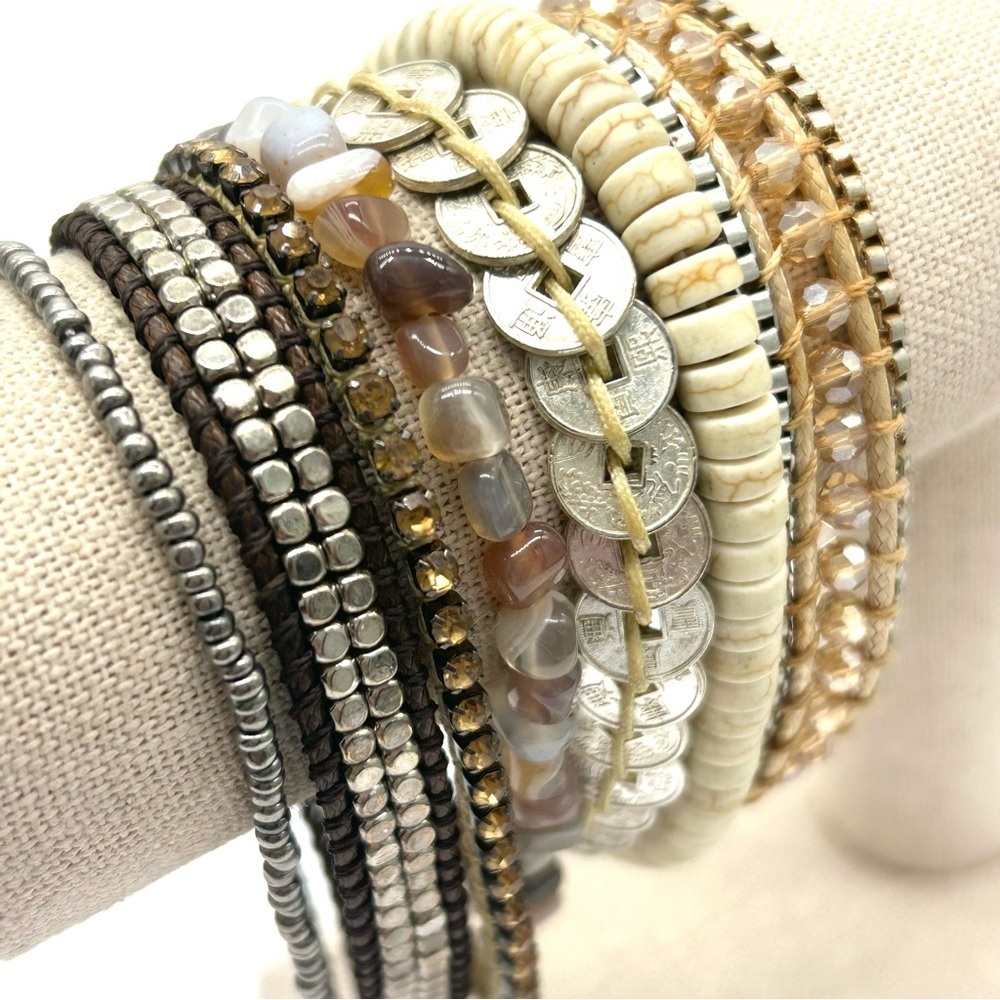 Victoria Emerson Brown Beige Beaded Bracelet